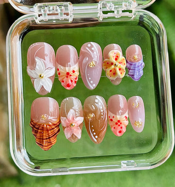 Handmade 3D Flower Floral Swirl Summer Press on Nails A23