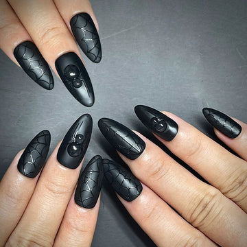 Handmade Black Gothic Spider Web Halloween Spooky Press on Nails C18