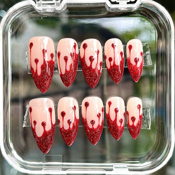 Handmade Blood Drip Red Glitter Halloween Spooky Press on Nails R20