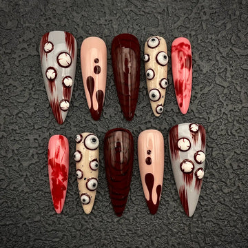 Handmade Bloody Eyeball Horror Spooky Creepy Halloween Press on Nails Q35