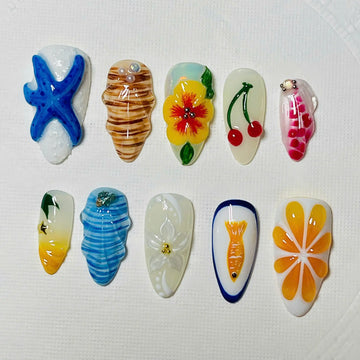 Handmade Fish Fruit Flower Seashell 3D Press on Nails Z20