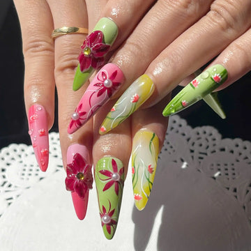 Handmade Floral 3D Blooming Vibrant Spring Summer Press on Nails Z10