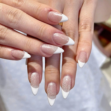 Handmade French Glitter Sparkle White Elegant Press on Nails W55
