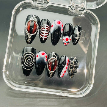 Handmade Halloween Evil Red Eye Spooky Gothic Horror Press on Nails D23