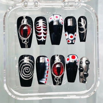 Handmade Halloween Evil Red Eye Spooky Horror Press on Nails D23
