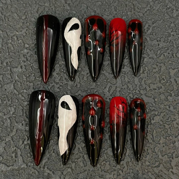 Handmade Halloween Scream Horror Ghost Bloody Red Black Spooky Press on Nails O63