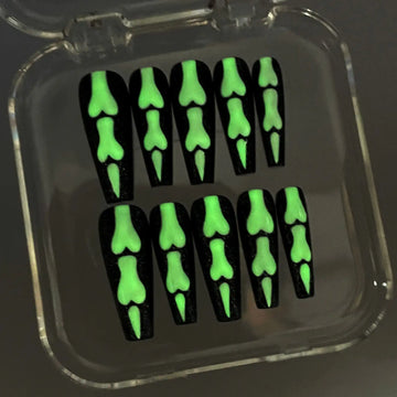 Handmade Halloween Skeleton Bone Glow in the Dark Spooky Press on Nails G14