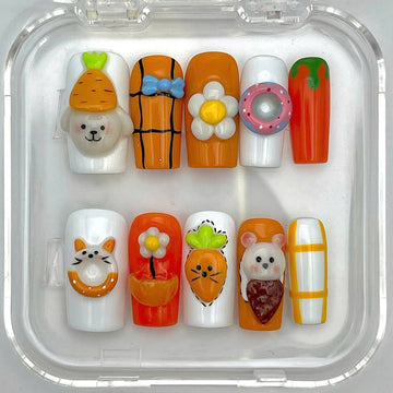 Handmade Kawaii Cute 3D Animal Carrot Donut Fun Press on Nails A79