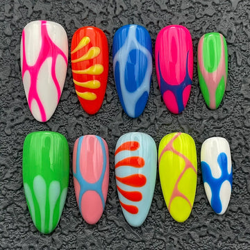 Handmade Psychedelic Swirl Colorful Abstract Fun Party Press on Nails V46
