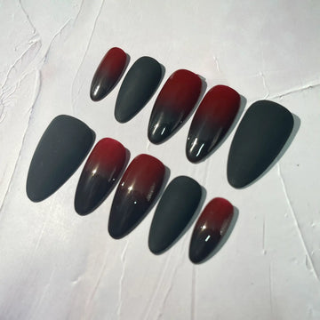 Handmade Red Black Ombre Gothic Edgy Dark Modern Press on Nails T00