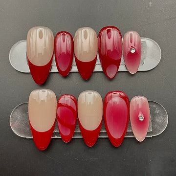 Handmade Red Jelly Ombre French Tip Classic Elegant Press on Nails N77
