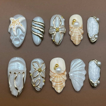 Handmade Seashell Starfish Jellyfish 3D Mermaid Fake Nails Z17