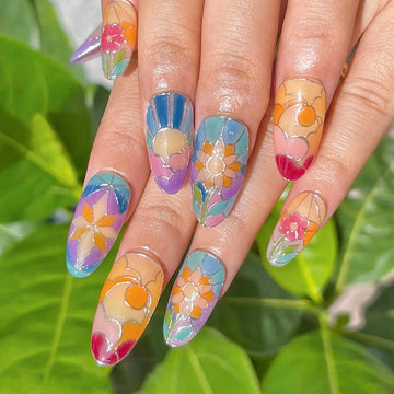 Stained Glass Colorful Floral Unique Press on Nails R86