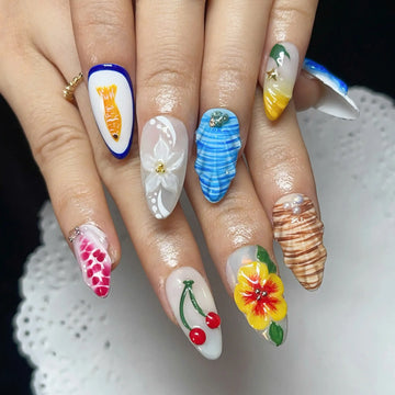 Handmade Summer Fish Fruit Flower Seashell 3D Press on Nails Z20