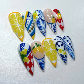 Amalfi Sunshine | Handmade Italian Summer Lemon Citrus Tile Press-On Nails
