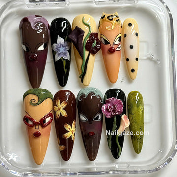 Porcelain Muse | Handmade Vintage Doll Face 3D Floral Gel Press-On Nails
