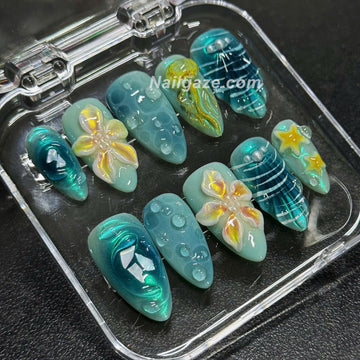 Mermaid Tide | Handmade Ocean Beach Summer Design Gel Press-On Nails