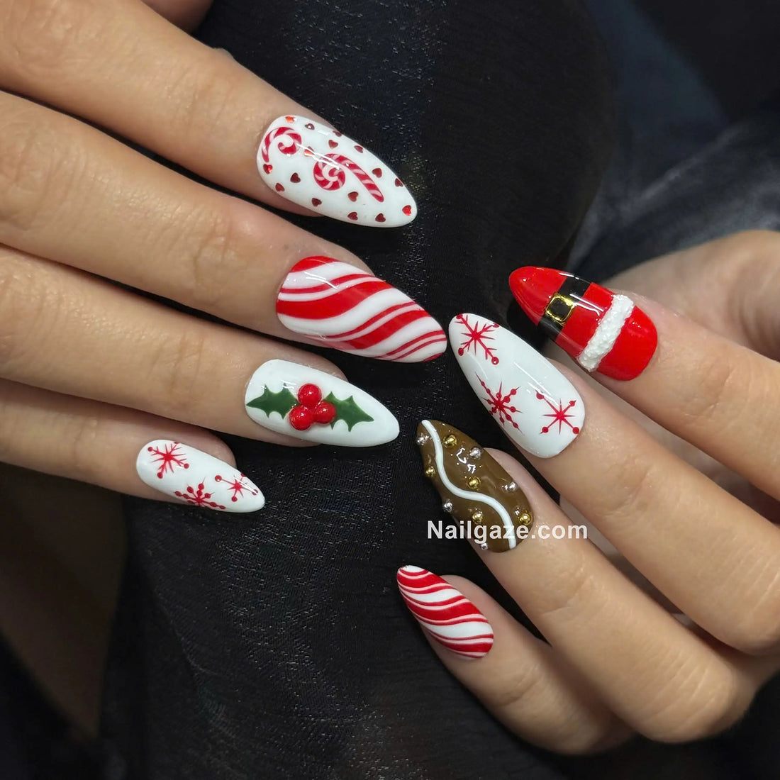 Candy Cane | Handmade Candy Cane Santa Red White Festive Press-On Nails