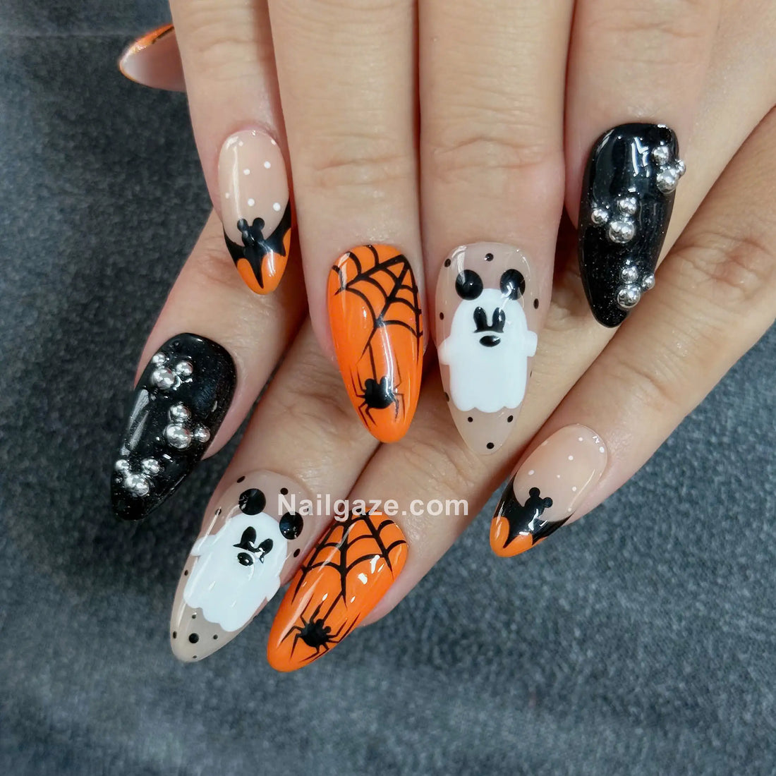 Mouse Ghoul | Handmade Halloween Ghost Mouse Ear Orange Spider Bat Press-On Nails