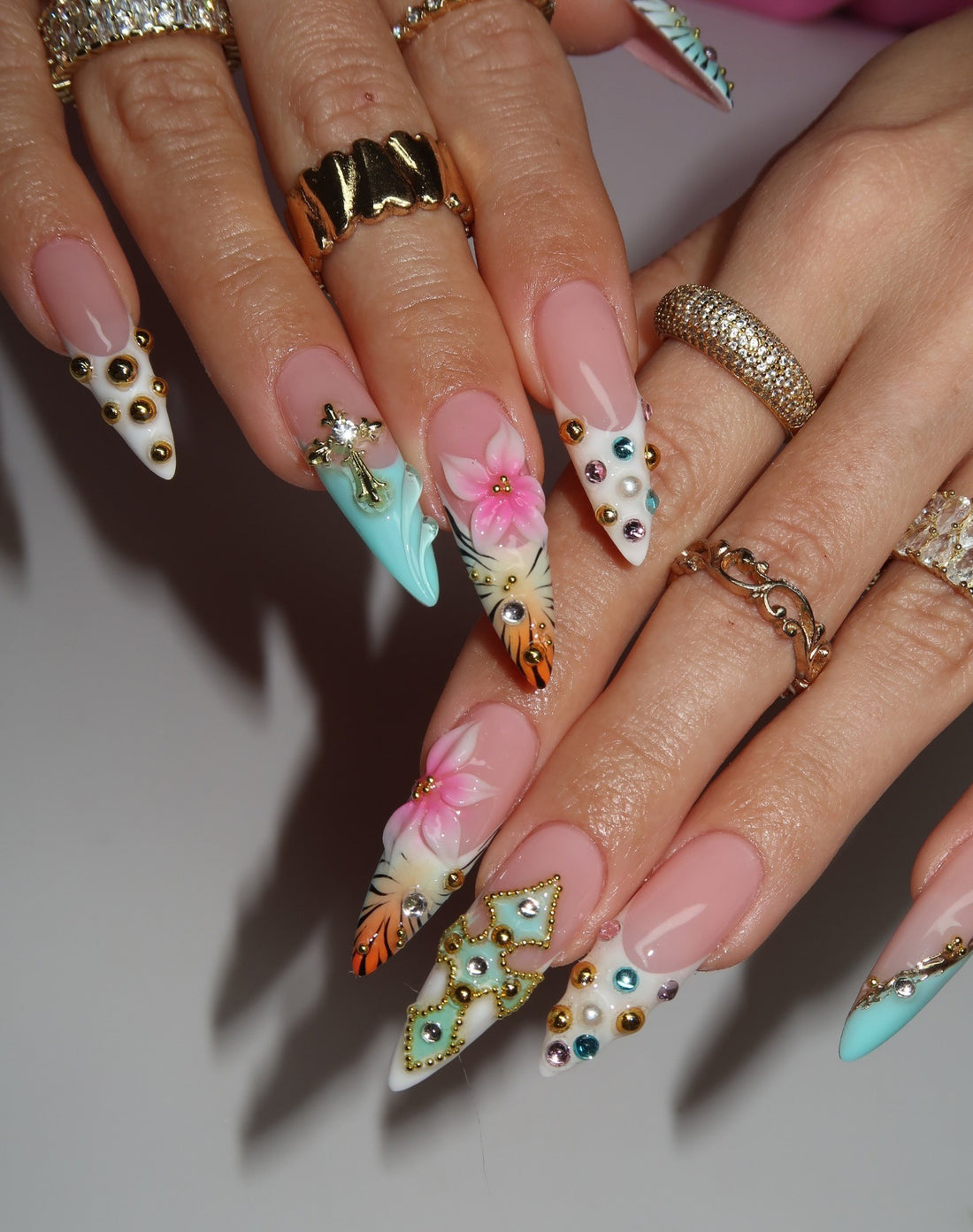 Tiger Bloom | Handmade Y2K Tiger Print 3D Rhinestone Press-On Nails