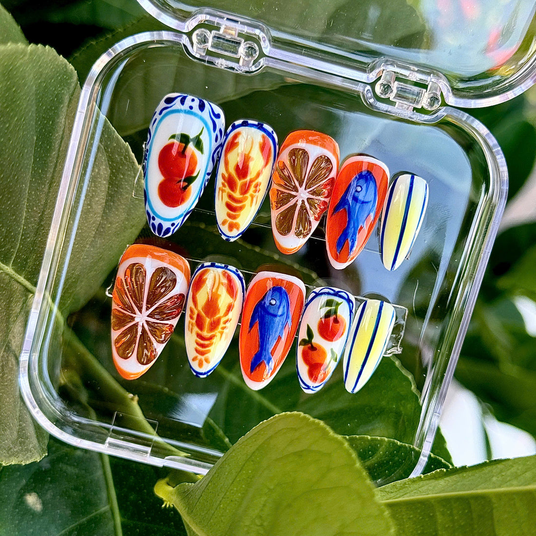 Euro Riviera | Handmade Amalfi Summer Lobster Citrus Seafood Press-On Nails