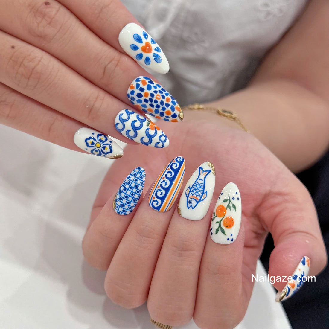 Capri Tile | Handmade Italian Summer Blue Majolica Orange Press-On Nails