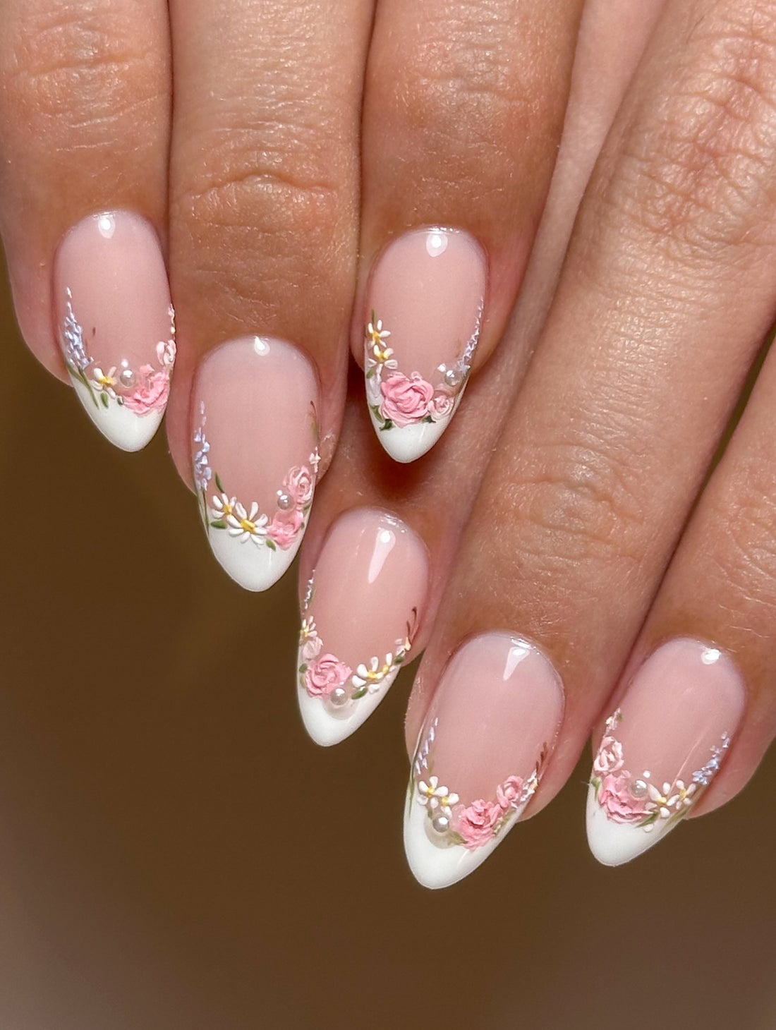 Bridal Pearl | Handmade Rose French Tip Cottagecore Wedding Press-On Nails