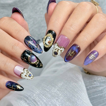 Mystic Ouija | Handmade Purple Cat Eye 3D Celestial Ghost Press-On Nails