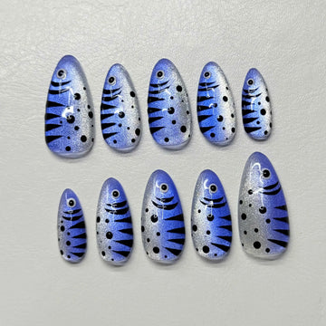 Ocean Waves | Handmade Blue Magnetic Cat Eye Fish Press-On Nails
