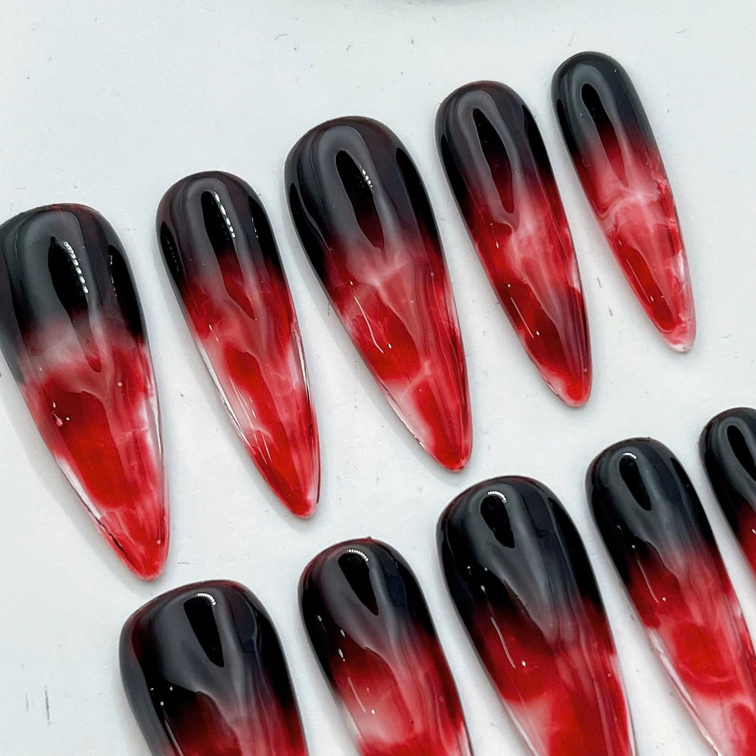 Crimson Marble | Handmade Bloody Fluid Red Black Horror Reusable Press-On Nails