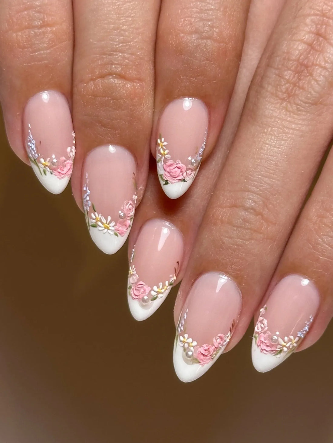 Bridal Pearl | Handmade Rose French Tip Cottagecore Wedding Press-On Nails