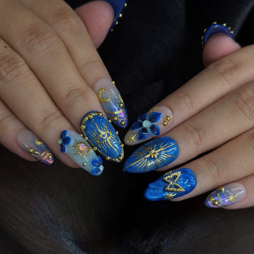 Celestial Aura | Handmade Mystical Evil Eye Sun Moon Press-On Nails