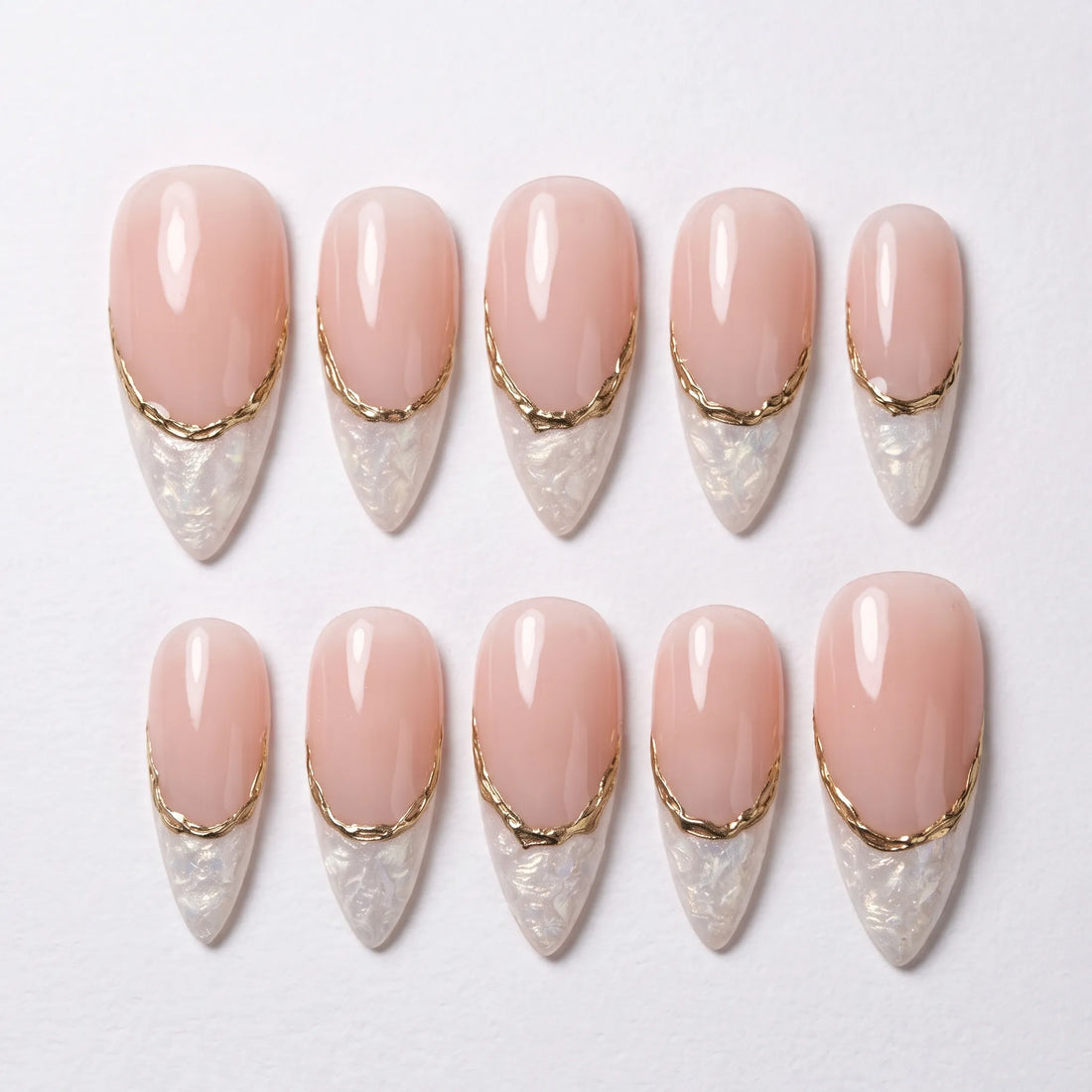 Minimalist Pearl | Handmade Pearl French Tip 3D Gold Chrome Bridal Press-On Nails