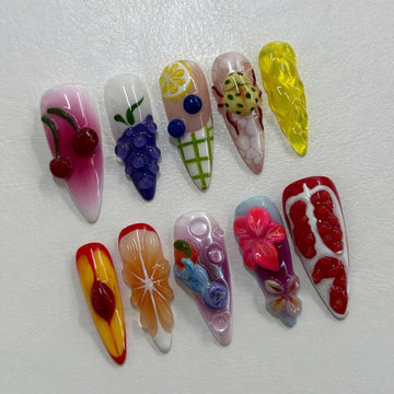 Garden Bugs | Handmade 3D Fruit Floral Spring Summer Press-On Nails