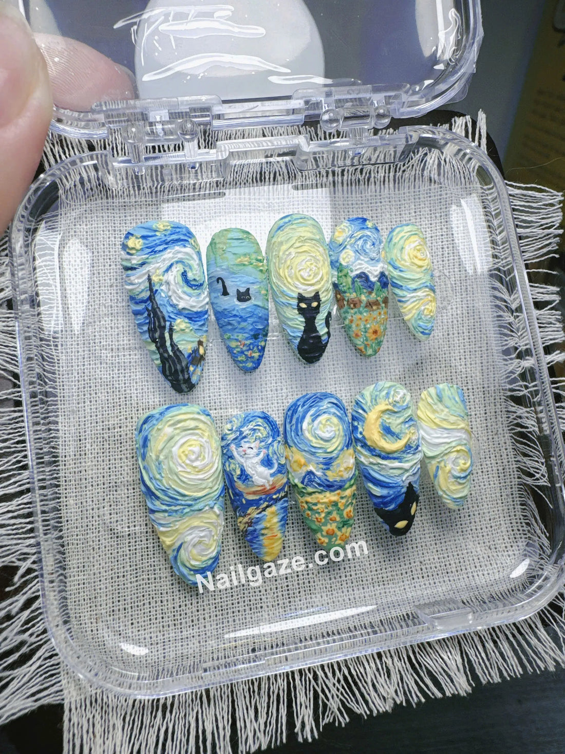 Cosmic Kitties | Handmade Starry Night Cat Celestial Art Press-On Nails