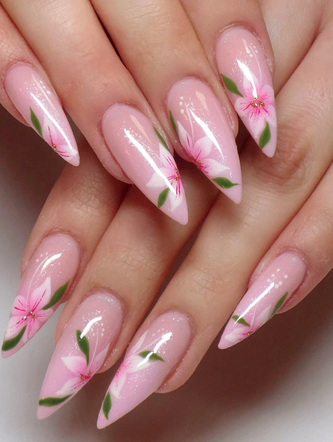 Delicate Blossom | Handmade Soft Pink Spring Floral Gel Press-On Nails