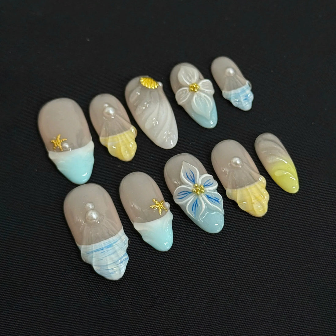 Coastal Shell | Handmade 3D Mermaidcore Seashell Ocean Press-On Nails