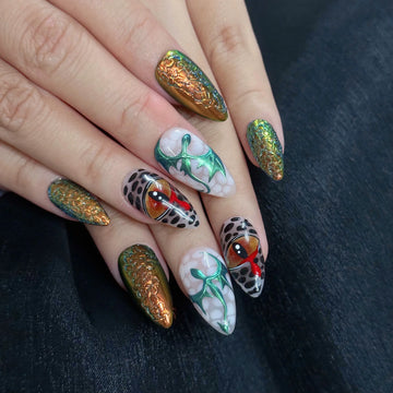 Dragon Egg | Handmade 3D Textured Scale Reptile Eye Chrome Press-On Nails