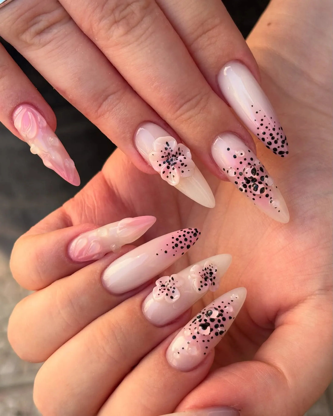 Speckled Blossom | Handmade Pink Ombre 3D Flower Spring Press-On Nails