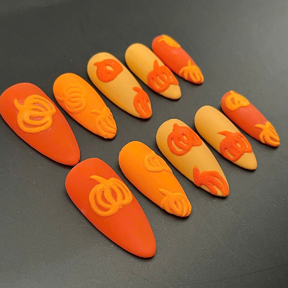 Handmade Matte Pumpkin Orange Autumn Fall Halloween 3D Press on Nails F11