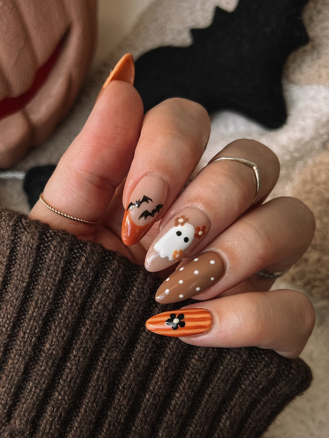 Boho Ghost | Handmade Retro Autumn Fall Cute Halloween Press-On Nails