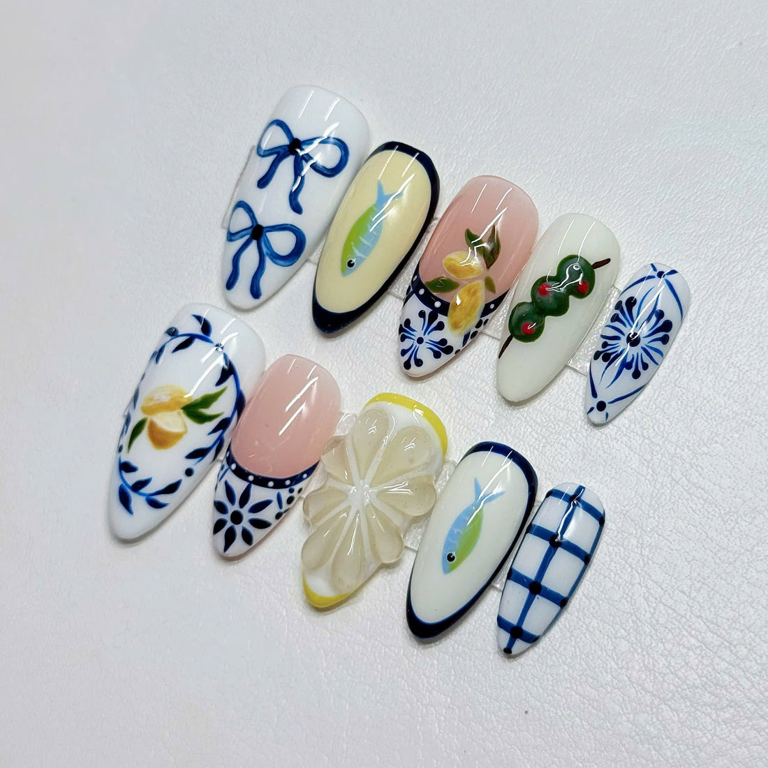 Capri Chic | Handmade Italian Summer Lemon Olive Sardine Press-On Nails
