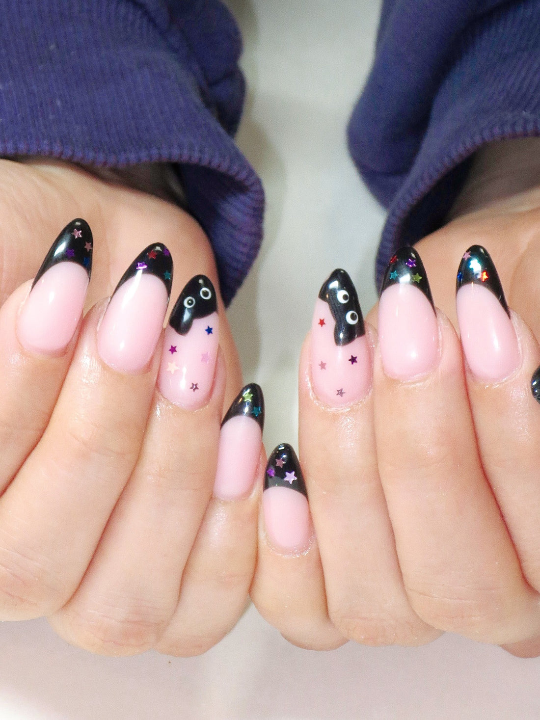 Midnight Kitty | Handmade Kawaii Black Cat Gothic Star Press-On Nails