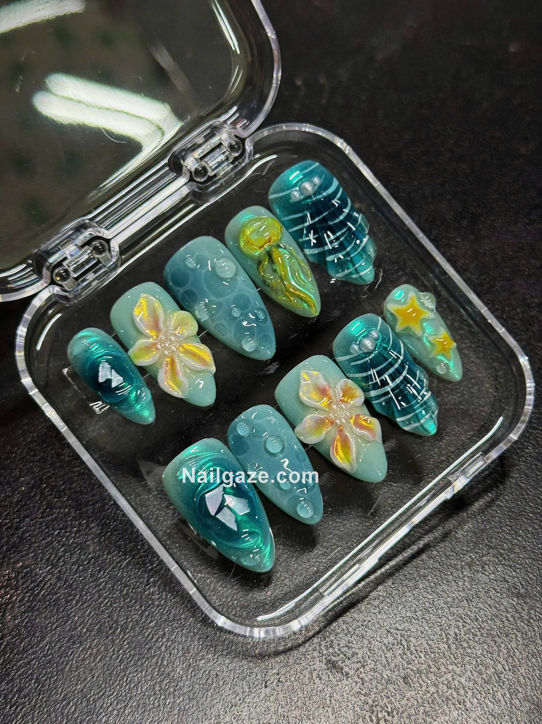 Jellyfish Cove | Handmade 3D Mermaid Ocean Teal Jellyfish Press-On Nails