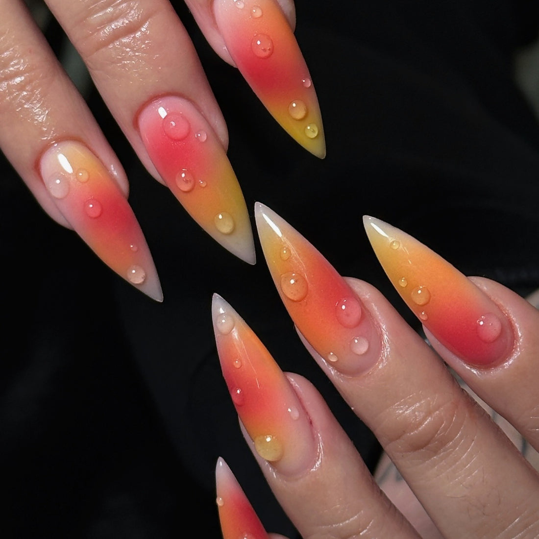 Sunset Dew | Handmade Summer Ombre 3D Water Drop Gel Press-On Nails