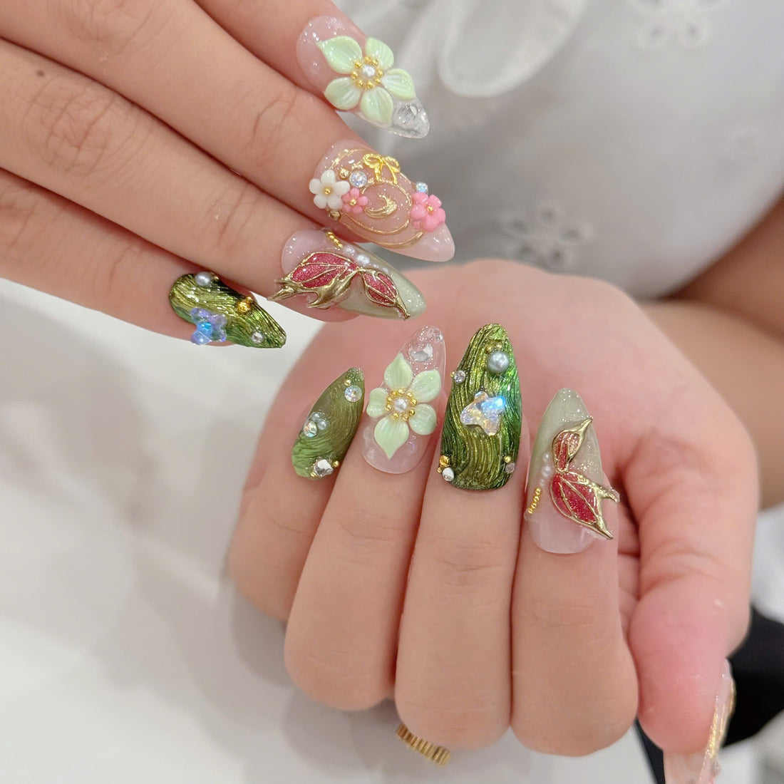 Forest Whisper | Handmade Fairycore 3D Butterfly Woodland Green Floral Press-On Nails (Copy)