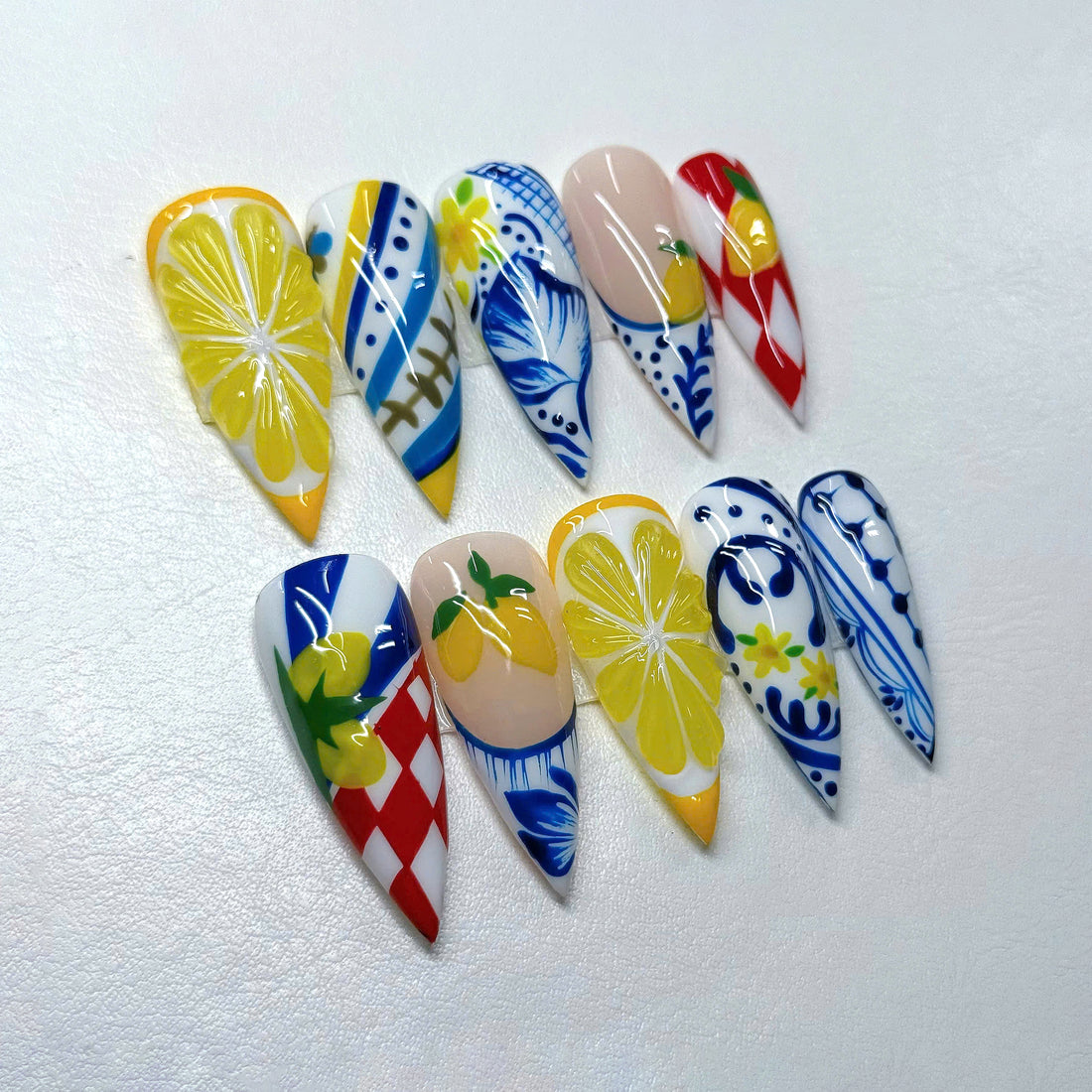 Amalfi Sunshine | Handmade Italian Summer Lemon Citrus Tile Press-On Nails