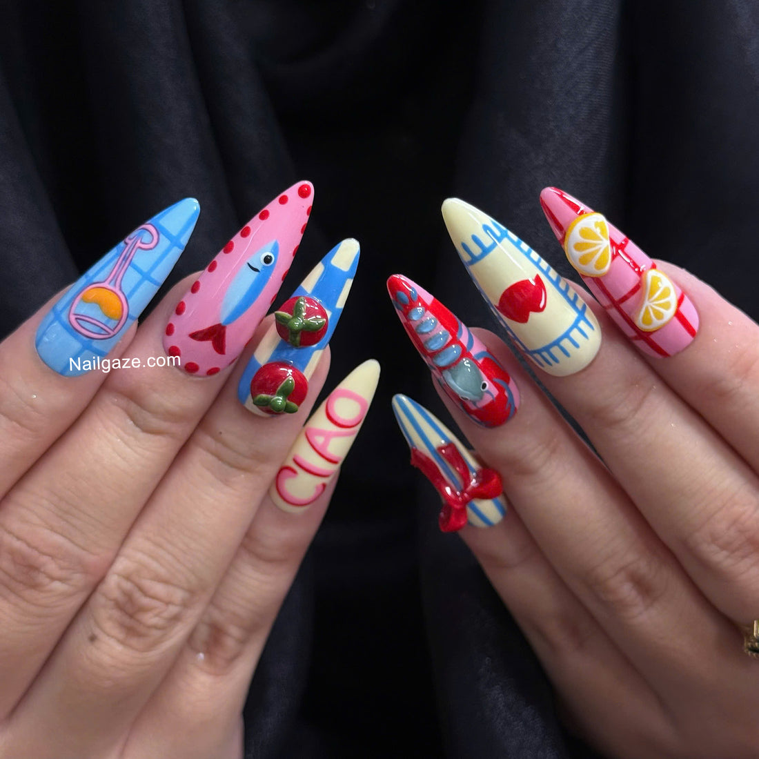 Amalfi Feast | Handmade Italian Summer 3D Lemon Lobster Press-On Nails