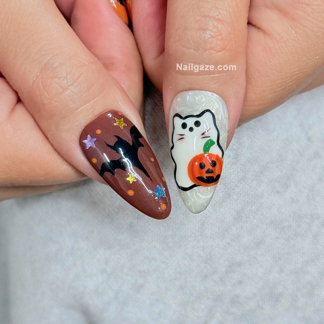 Spooky Feline | Handmade Halloween Ghost Cat Orange Web Press-On Nails