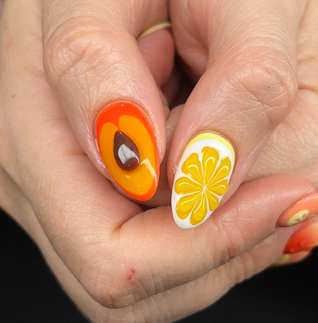 Citrus Orchard | Handmade 3D Peach Lemon Orange Water Drop Press-On Nails